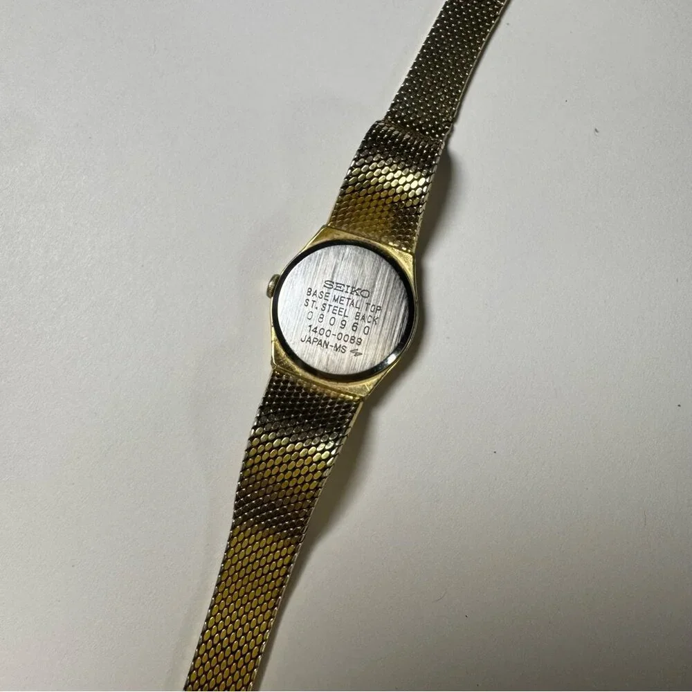 Seiko Quartz Watch Women 1400-0089 Gold Dial Bracelet Band Repair Not Working